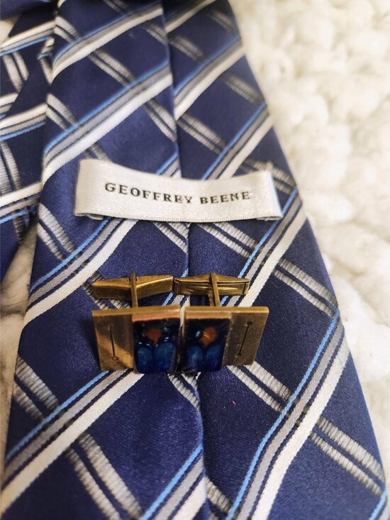 Geoffrey Beene Necktie Blue Floral Cuff Links Fathers Day Gifts - Picture 3 of 5